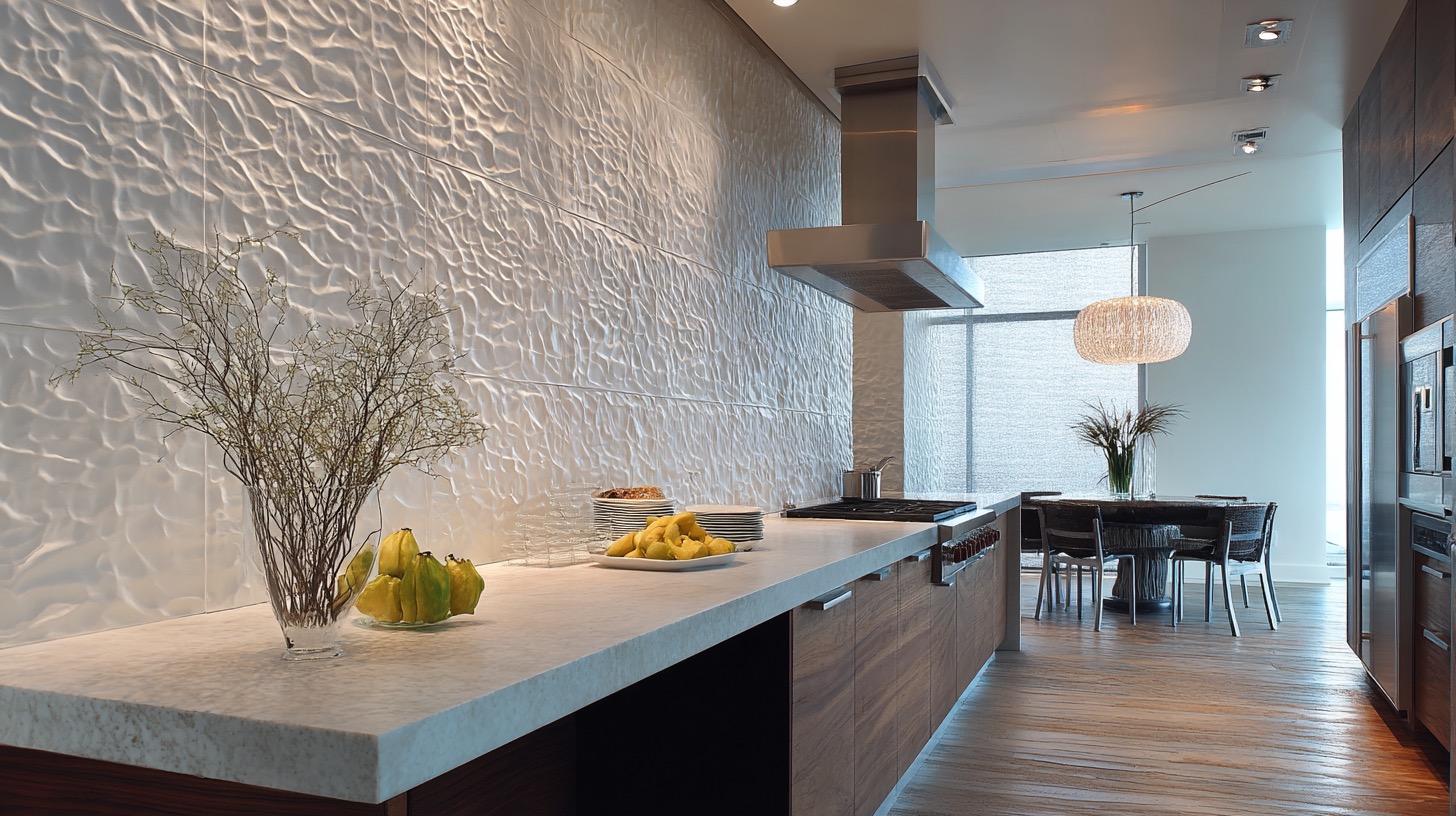 Modern kitchen with textured accent wall